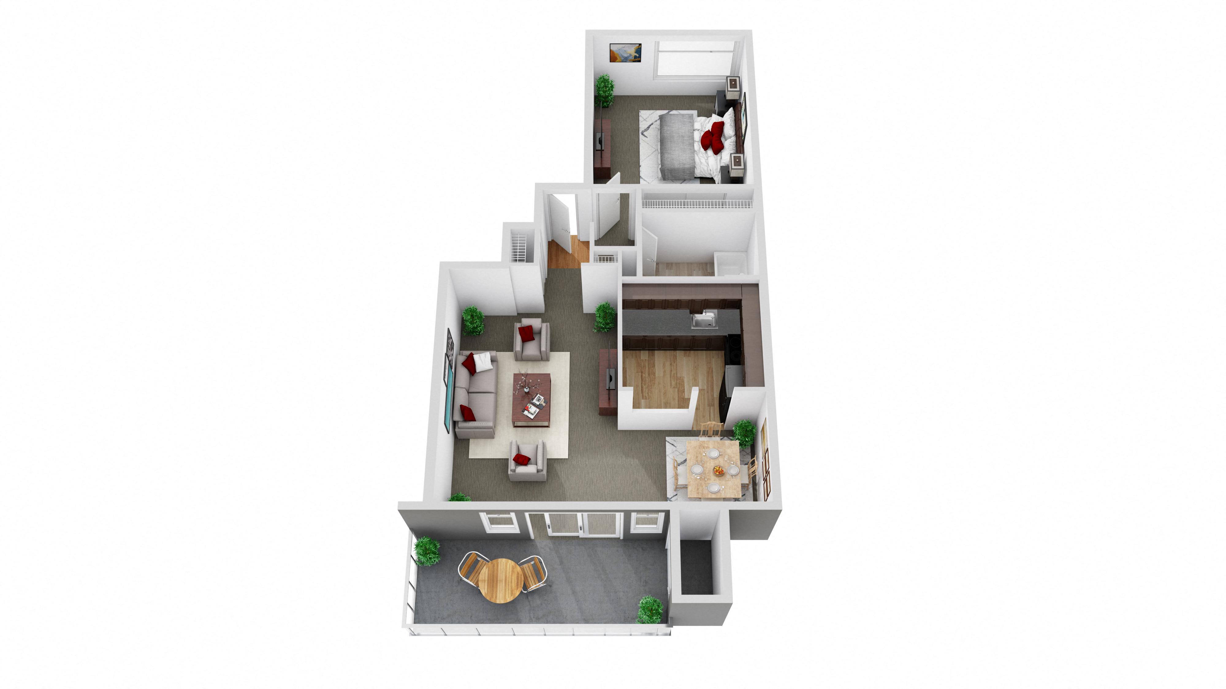 Floor plan for 1 bed, 1 bath, 720 sqft